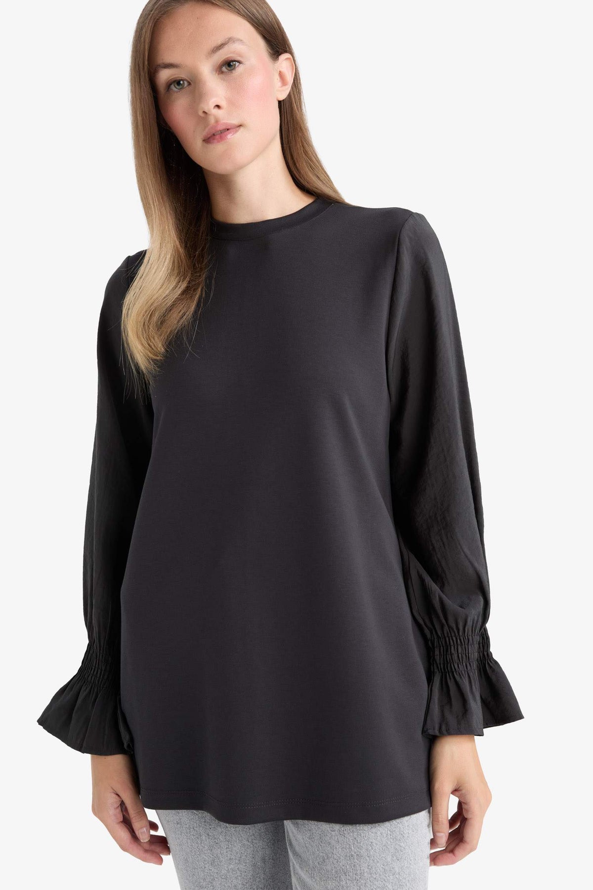 Regular Fit Crew Neck Long Sleeve Tunic