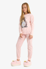Girls Pajama Set Printed Long Sleeve Top and Patterned Long Bottom