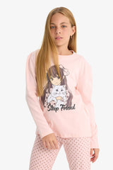 Girls Pajama Set Printed Long Sleeve Top and Patterned Long Bottom