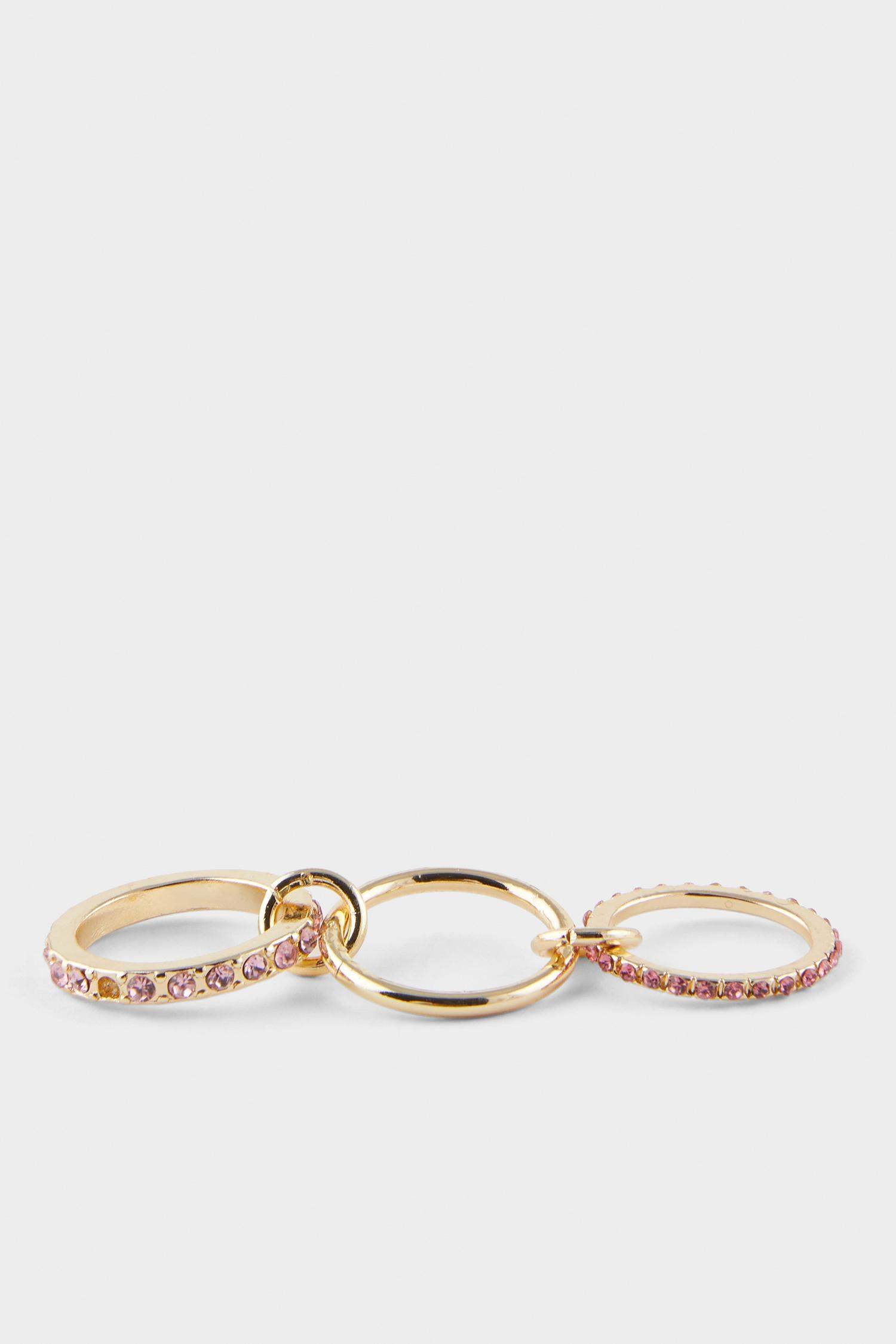 Women 3-Piece Pink Stone Gold Ring