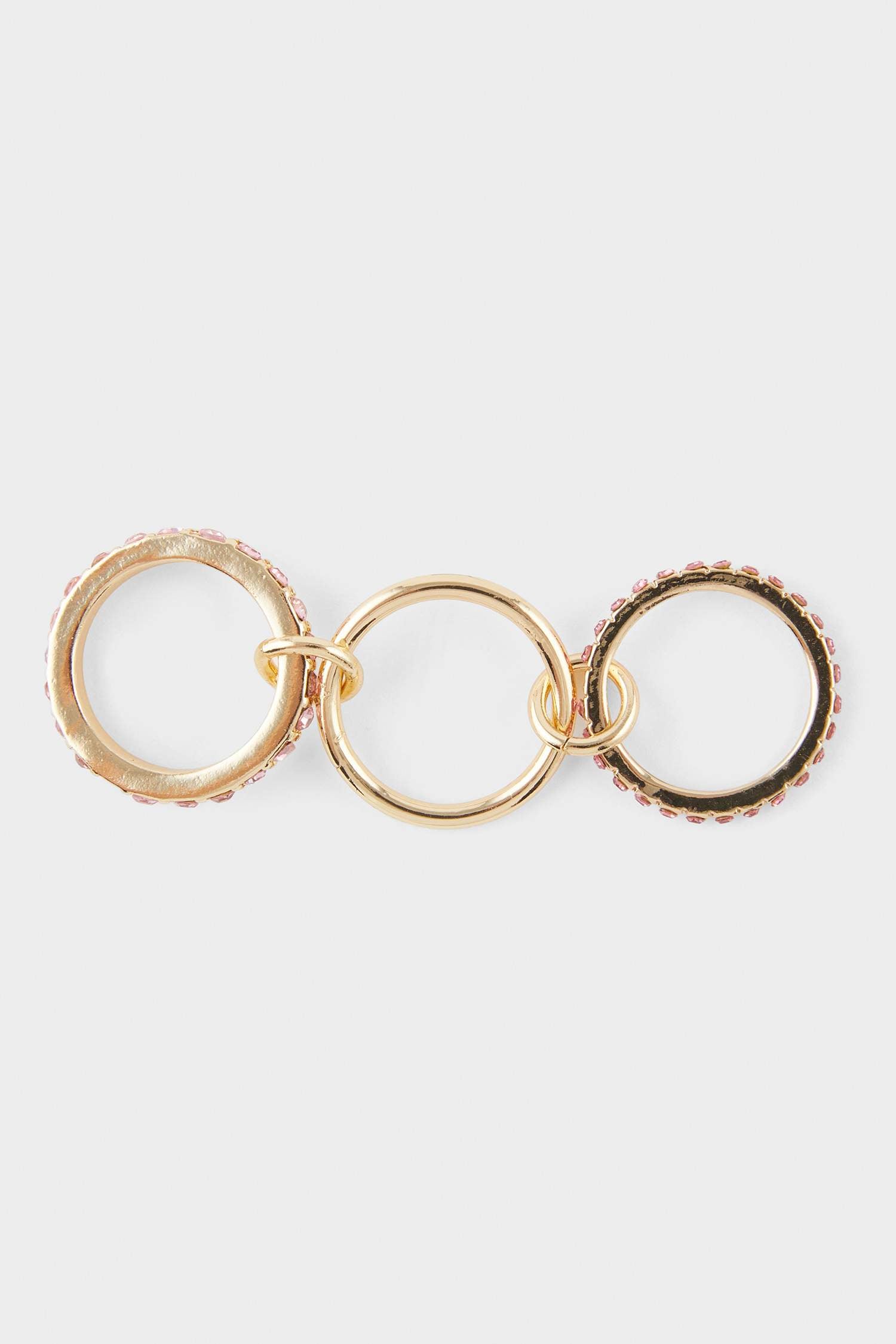 Women 3-Piece Pink Stone Gold Ring