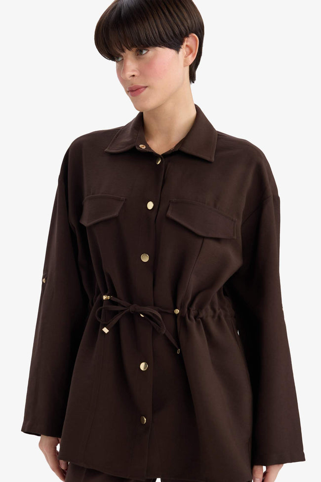 Regular Fit Tencel Jacket with Elastic Waistband Hover Image