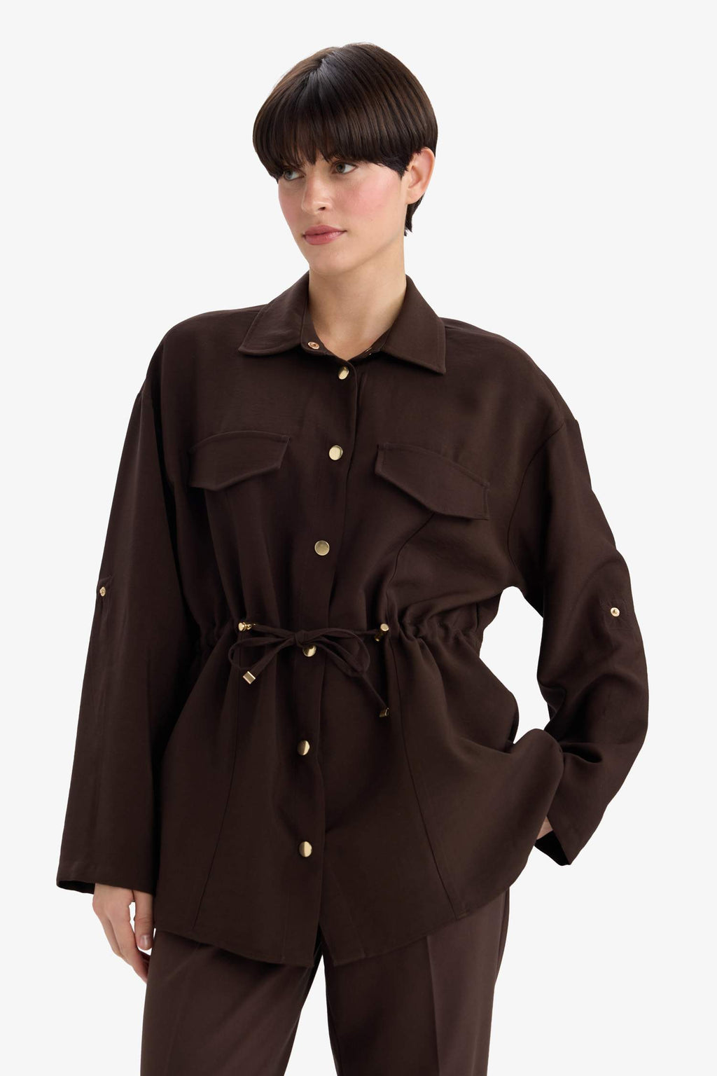 Regular Fit Tencel Jacket with Elastic Waistband