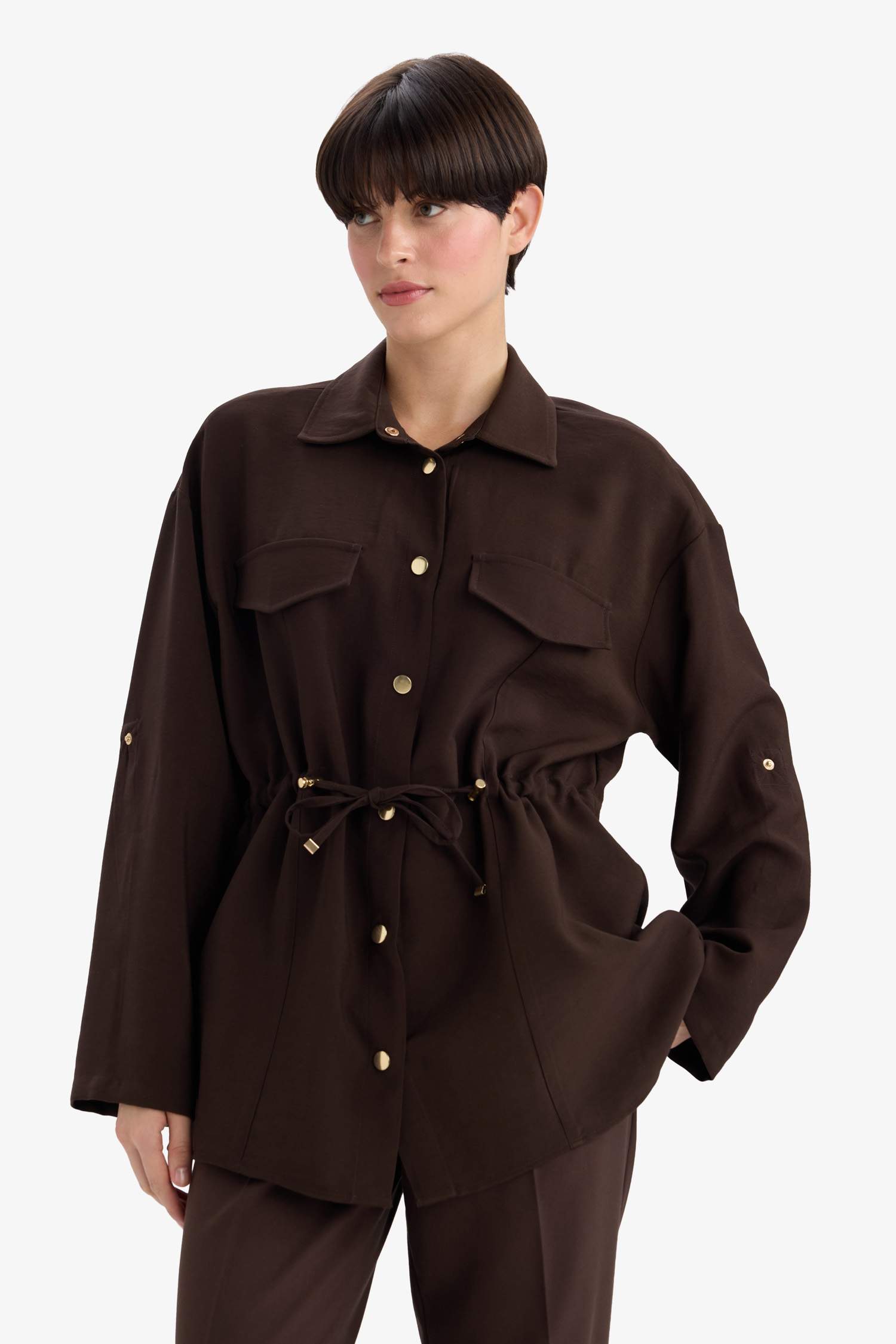 Regular Fit Tencel Jacket with Elastic Waistband