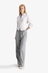 Cool Wide Leg Regular Waist Trousers with Tie Waist