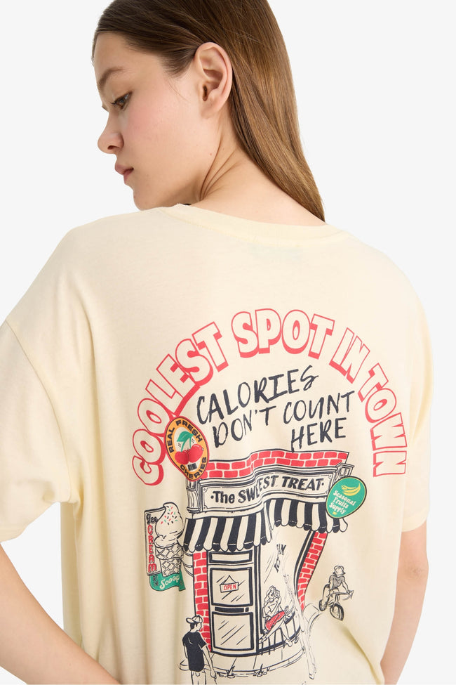 Oversize Wide Mold Crew Neck Back Printed Short Sleeve T-Shirt Hover Image