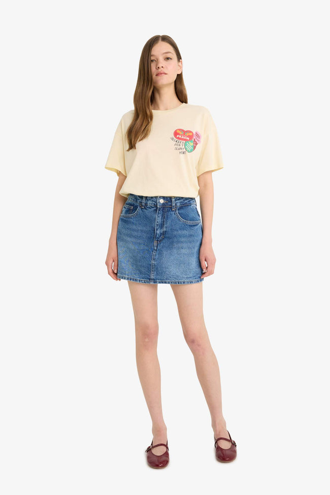 Oversize Wide Mold Crew Neck Back Printed Short Sleeve T-Shirt Main Image