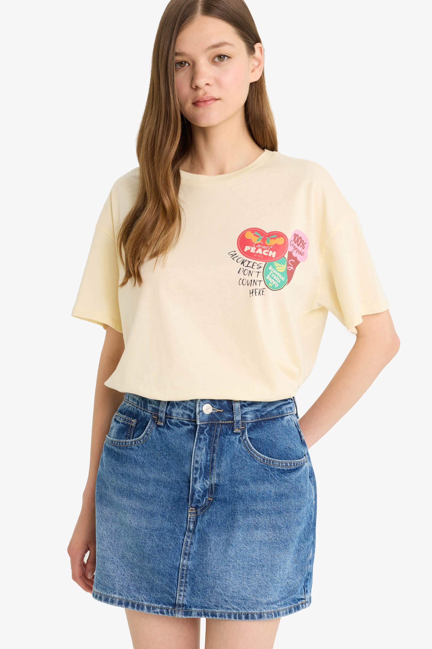 Oversize Wide Mold Crew Neck Back Printed Short Sleeve T-Shirt