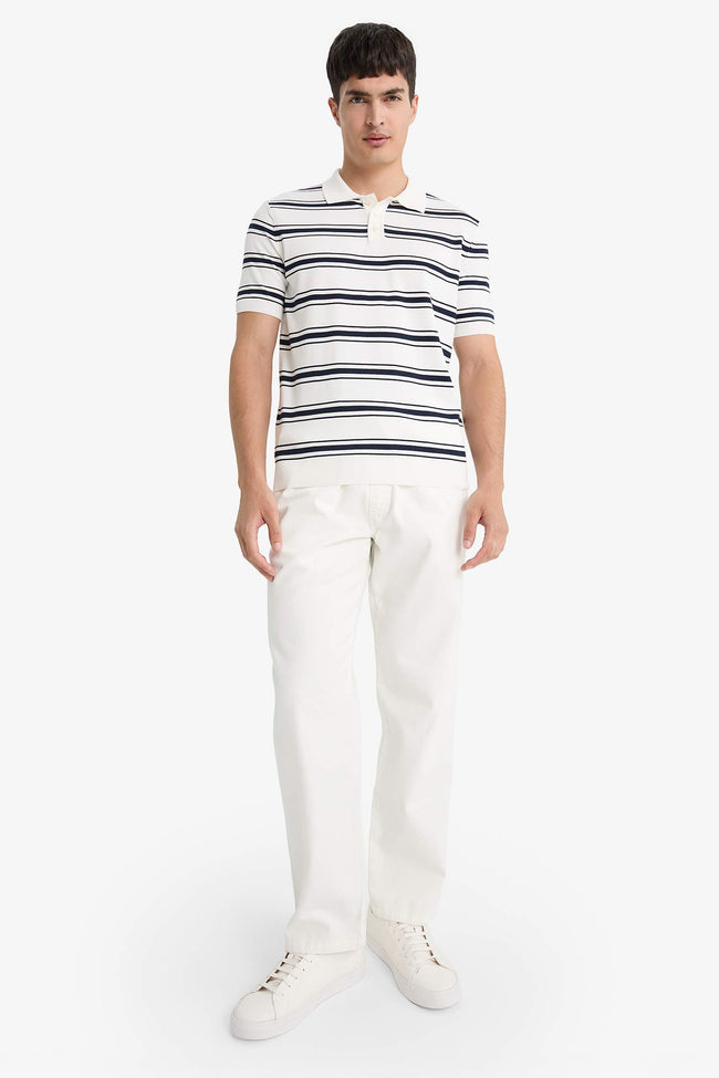 Striped Knit Short Sleeve Polo Shirt Main Image
