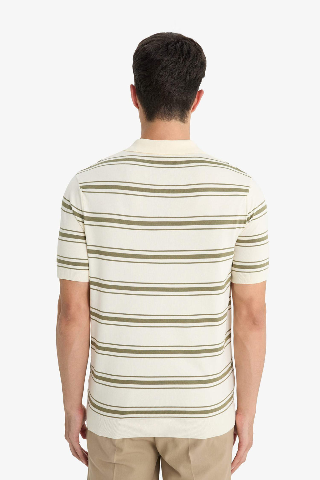 Striped Knit Short Sleeve Polo Shirt