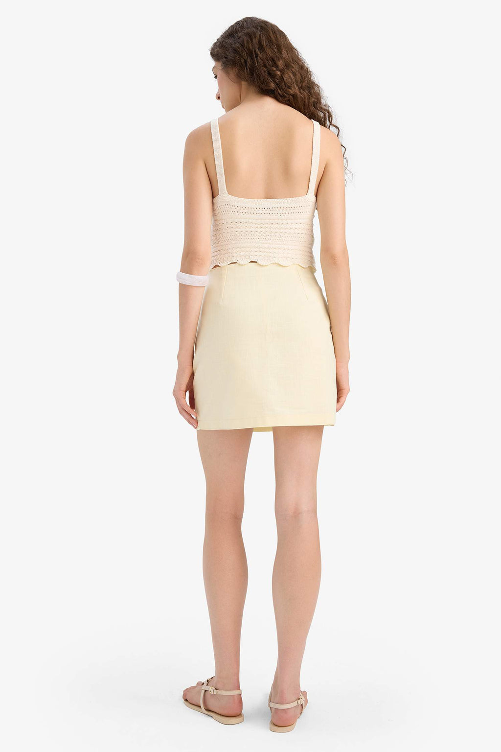 Pencil Regular Waist Lined Linen Look Mini Skirt