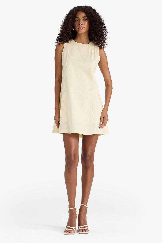 Crew Neck Linen Look Sleeveless Mini Dress Hover Image