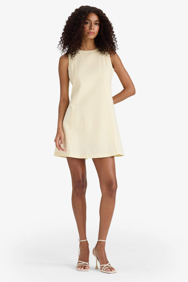Crew Neck Linen Look Sleeveless Mini Dress Main Image