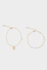 Women 2-Pack Colorful Stone Gold Anklet
