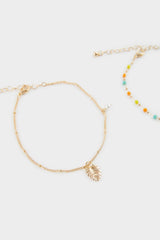 Women 2-Pack Colorful Stone Gold Anklet