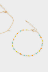 Women 2-Pack Colorful Stone Gold Anklet
