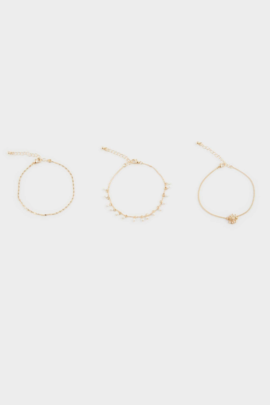 Women's 3-Piece Pearl Gold Anklet