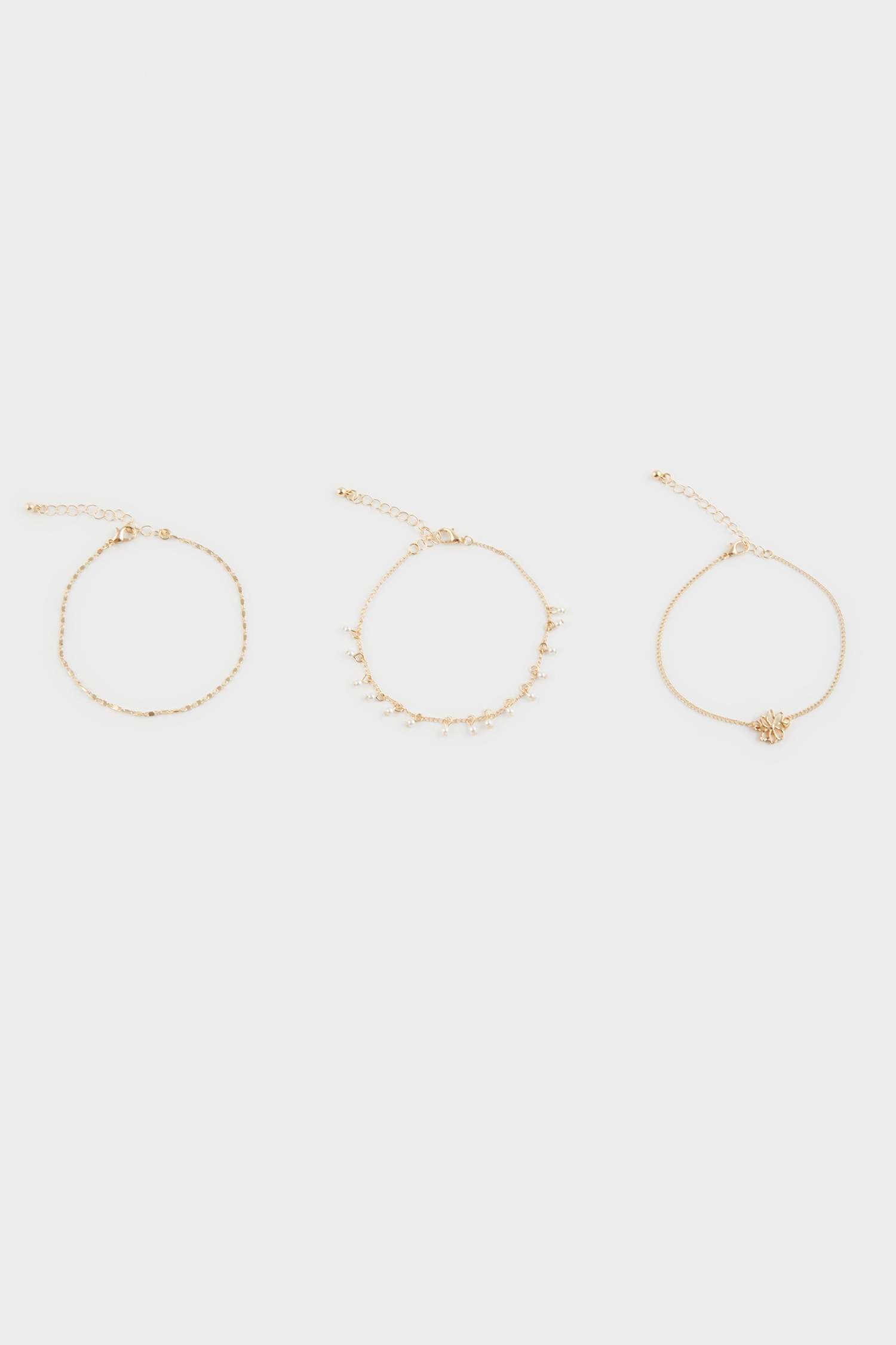 Women's 3-Piece Pearl Gold Anklet