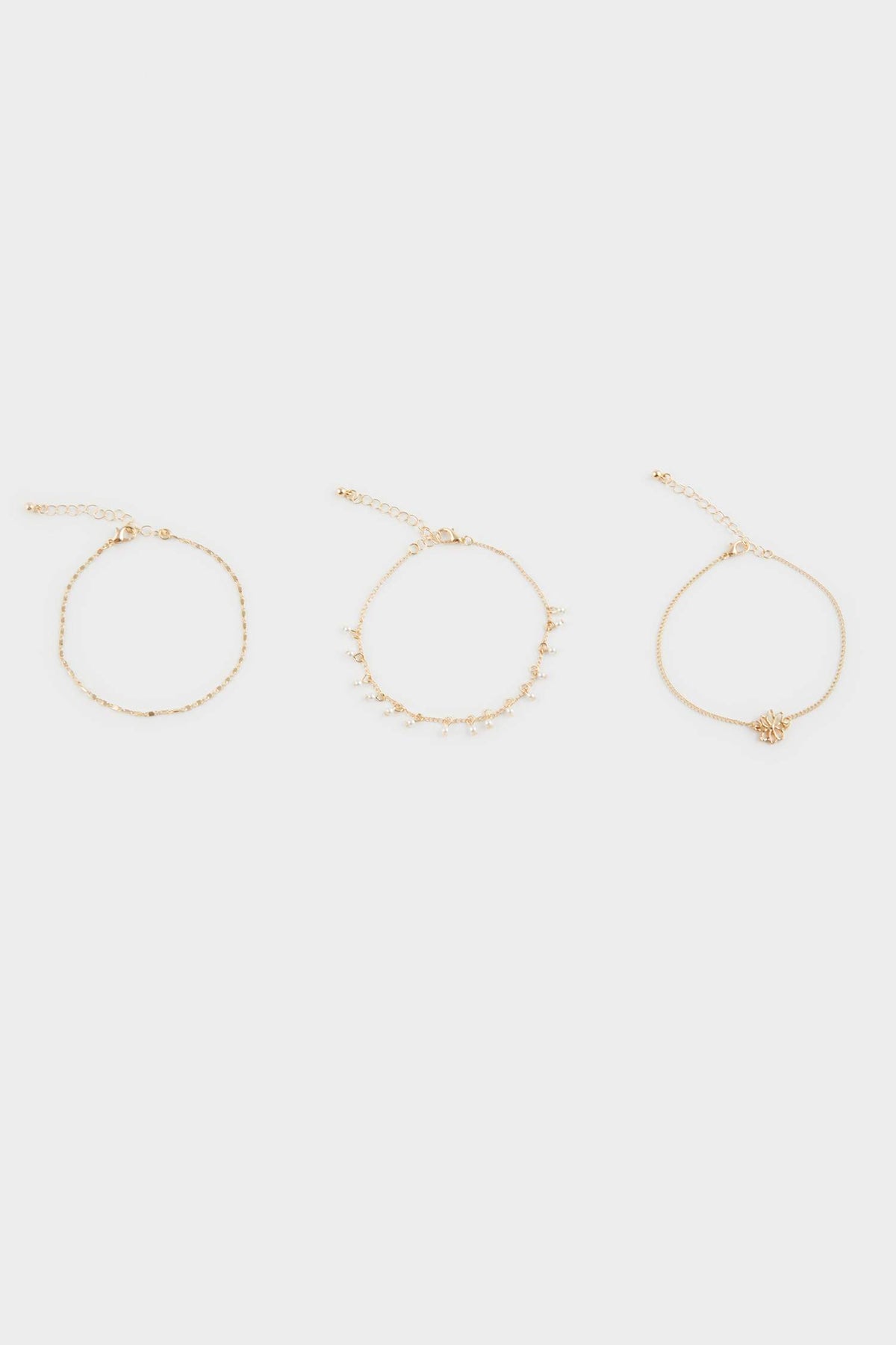 Women's 3-Piece Pearl Gold Anklet