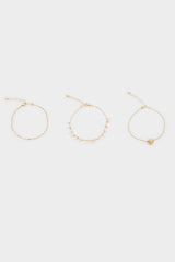 Women's 3-Piece Pearl Gold Anklet