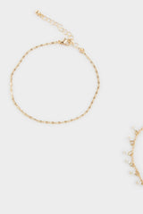 Women's 3-Piece Pearl Gold Anklet