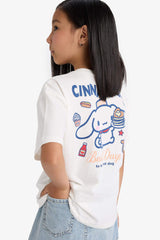 Girls Hello Kitty Oversize Wide Mold V-Neck Back Printed Short Sleeve T-Shirt