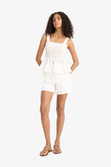 White Gabardine Shorts with Pockets