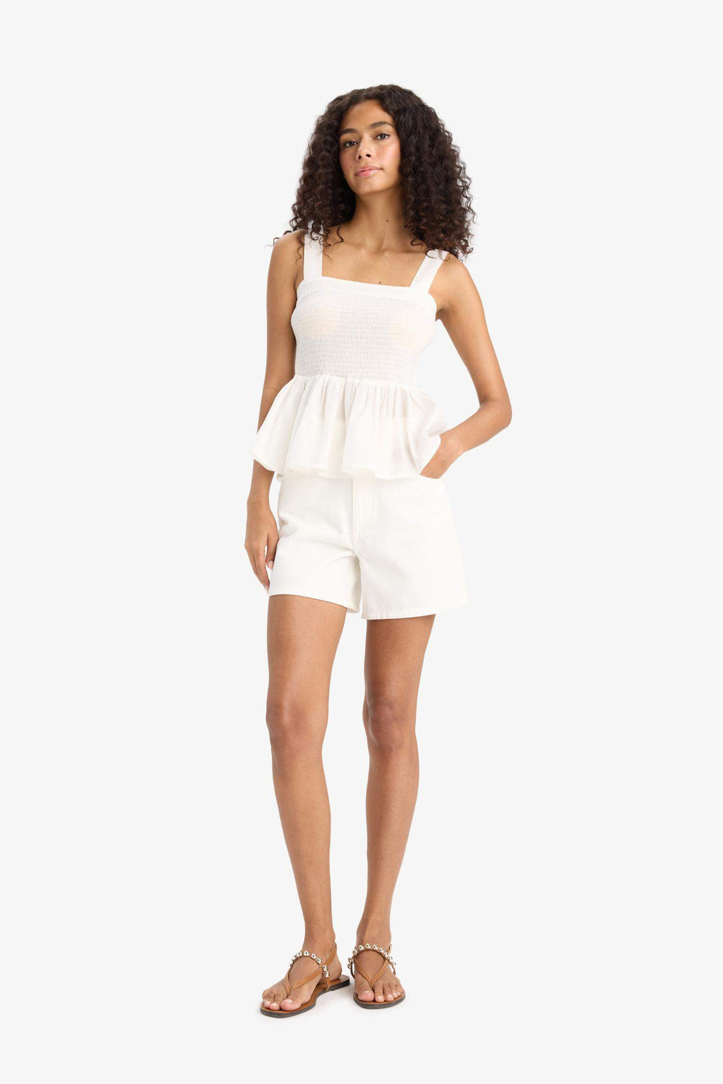 White Gabardine Shorts with Pockets