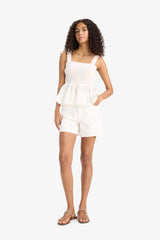 White Gabardine Shorts with Pockets