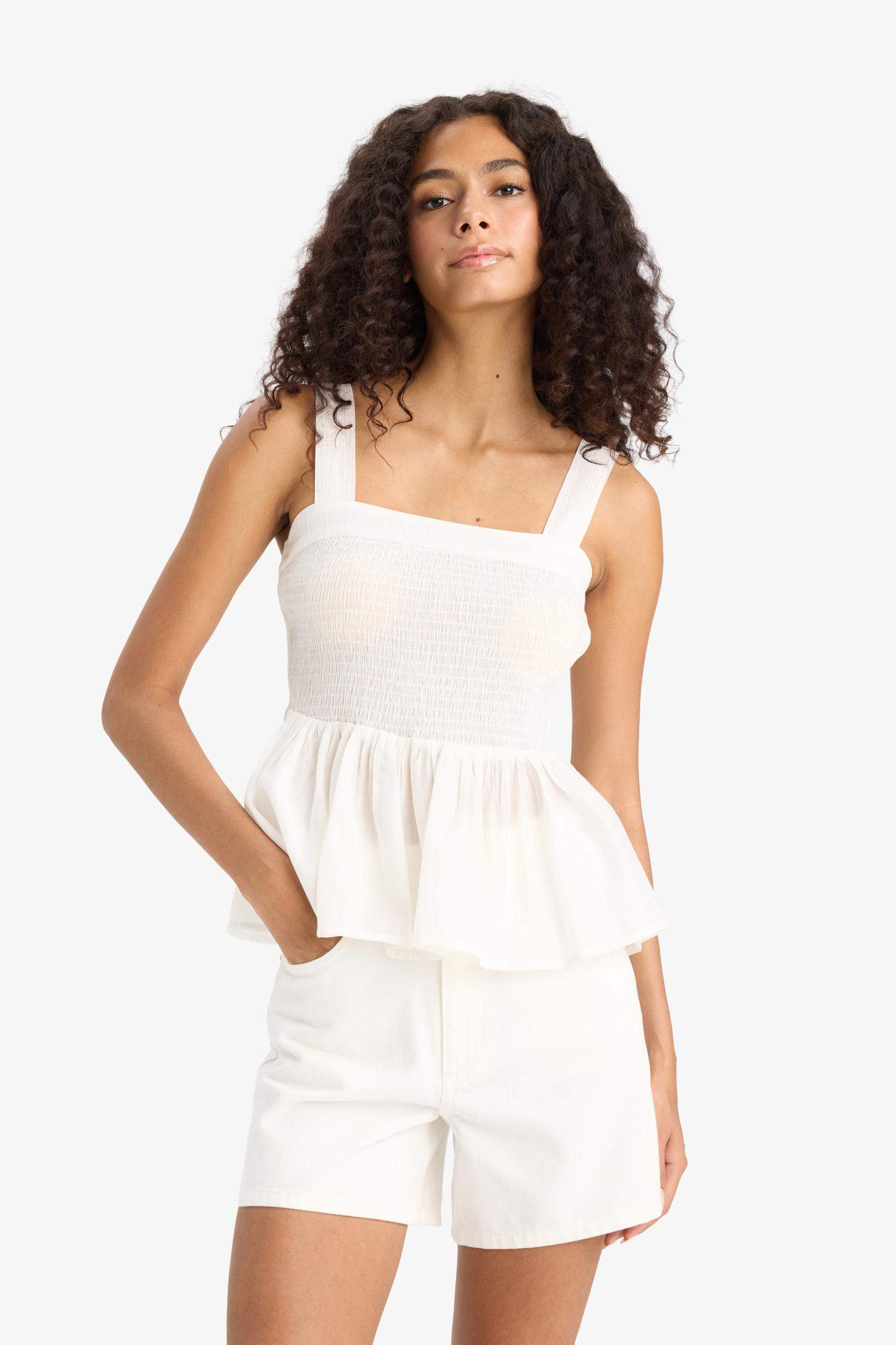 White Gabardine Shorts with Pockets