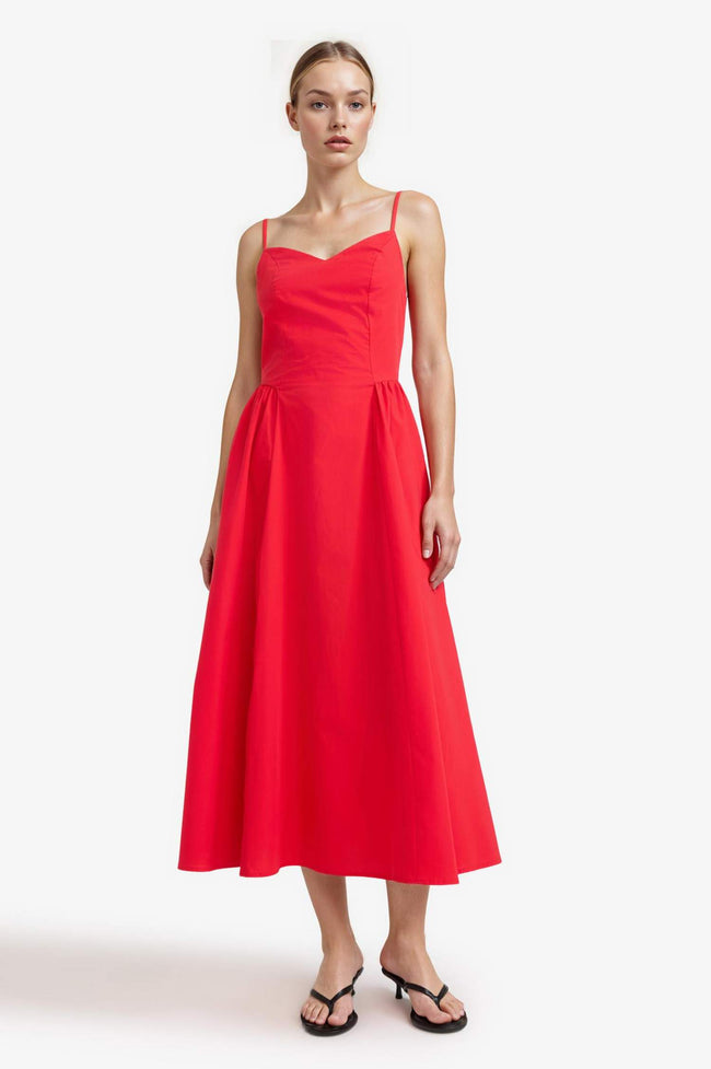 V-Neck Poplin Strappy Midi Dress Hover Image