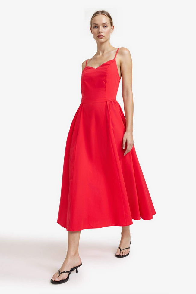 V-Neck Poplin Strappy Midi Dress Main Image