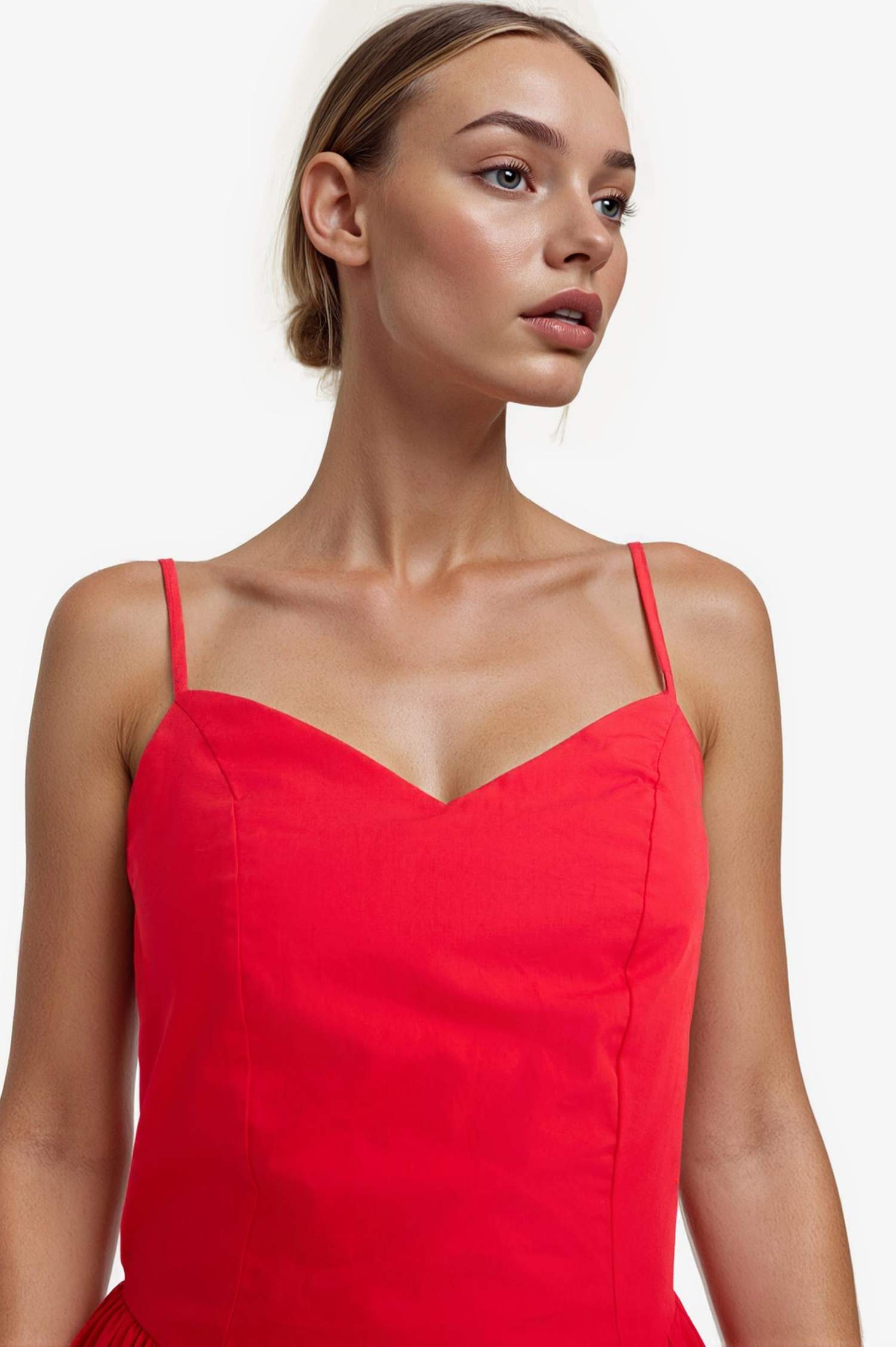 V-Neck Poplin Strappy Midi Dress