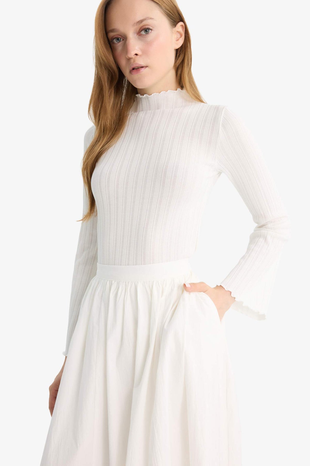 Slim Fit Slim Cut Ribbed Camisole Long Sleeve Tunic