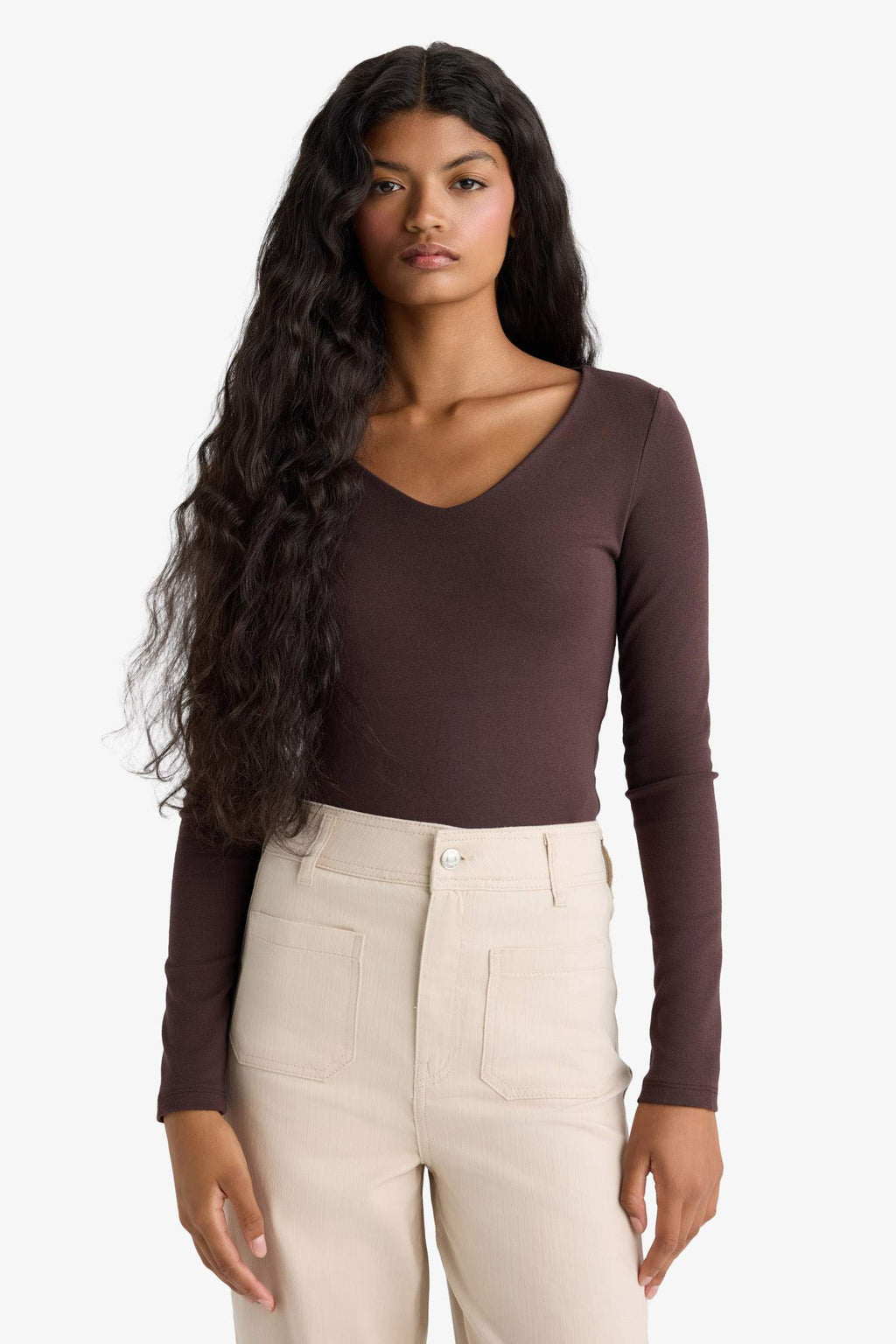 Slim Fit Slim Cut Basic Plain Modal Long Sleeve T-Shirt