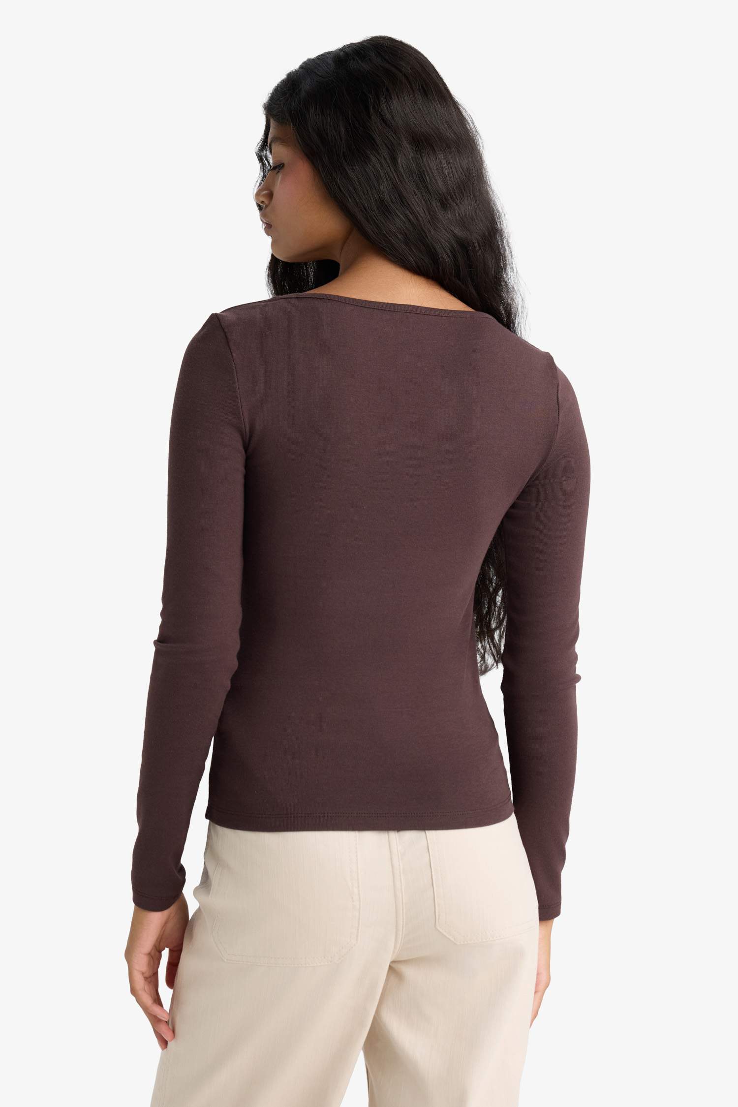 Slim Fit Slim Cut Basic Plain Modal Long Sleeve T-Shirt