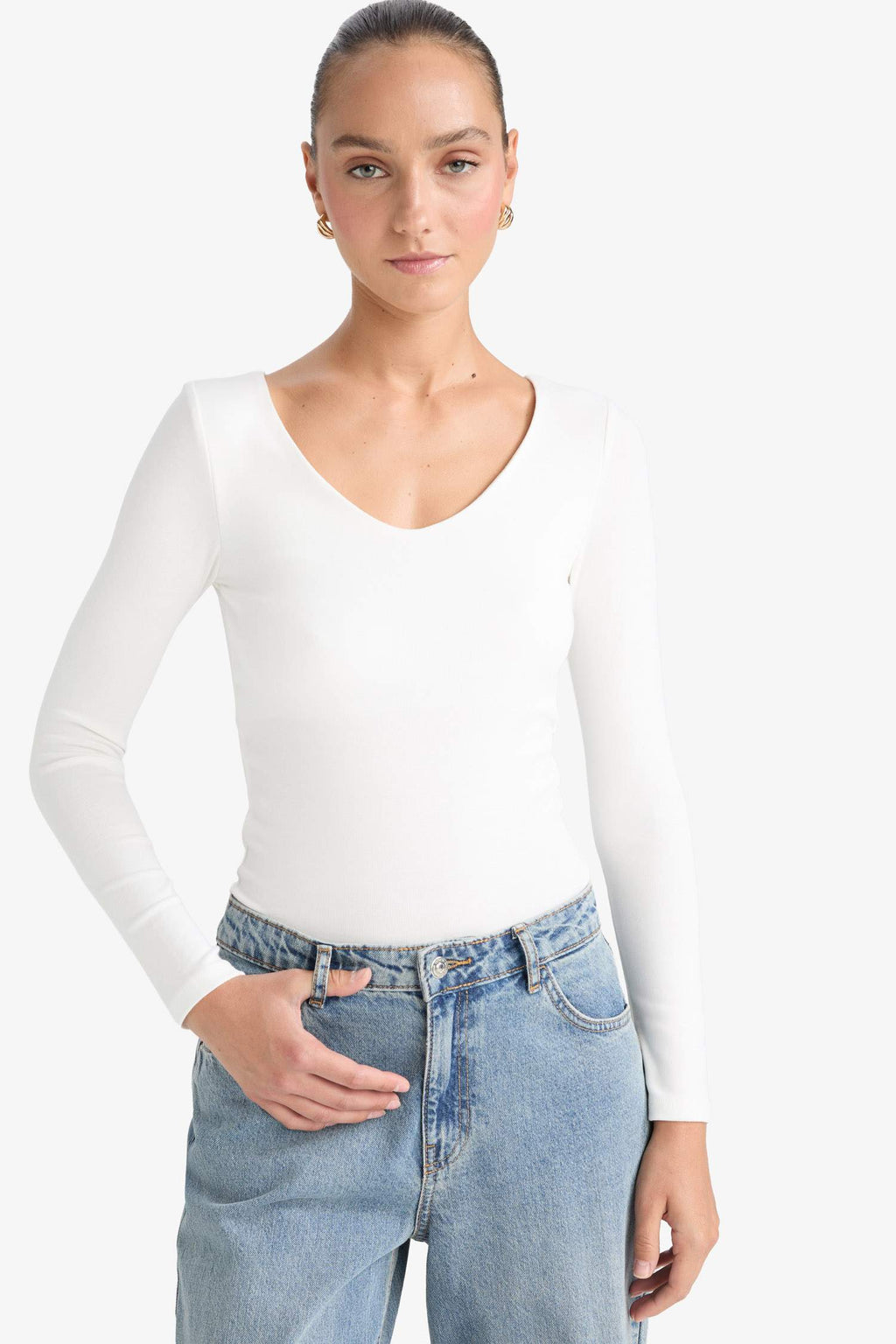 Slim Fit Slim Cut Basic Plain Modal Long Sleeve T-Shirt