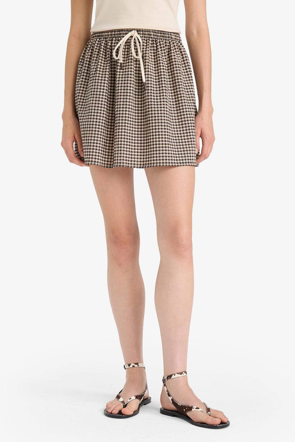 A-Line Checkered Normal Waist Seersucker Textured Mini Skirt
