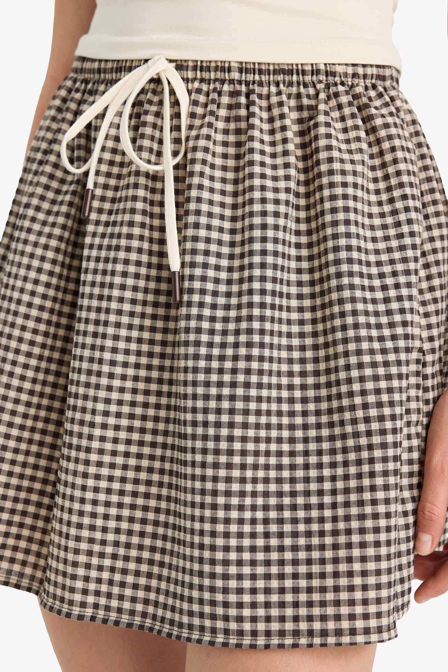 A-Line Checkered Normal Waist Seersucker Textured Mini Skirt