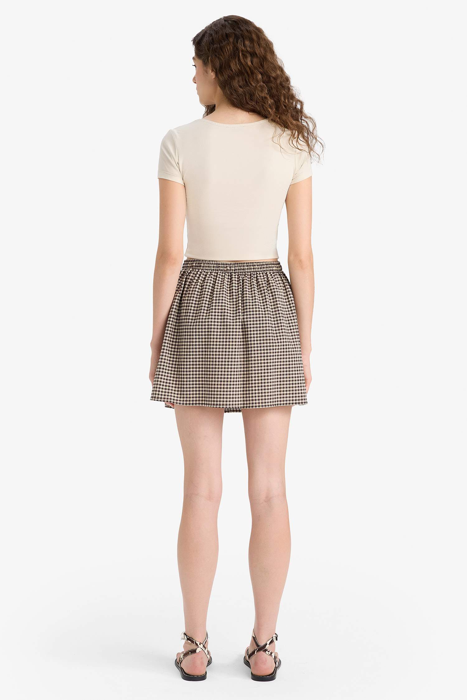 A-Line Checkered Normal Waist Seersucker Textured Mini Skirt