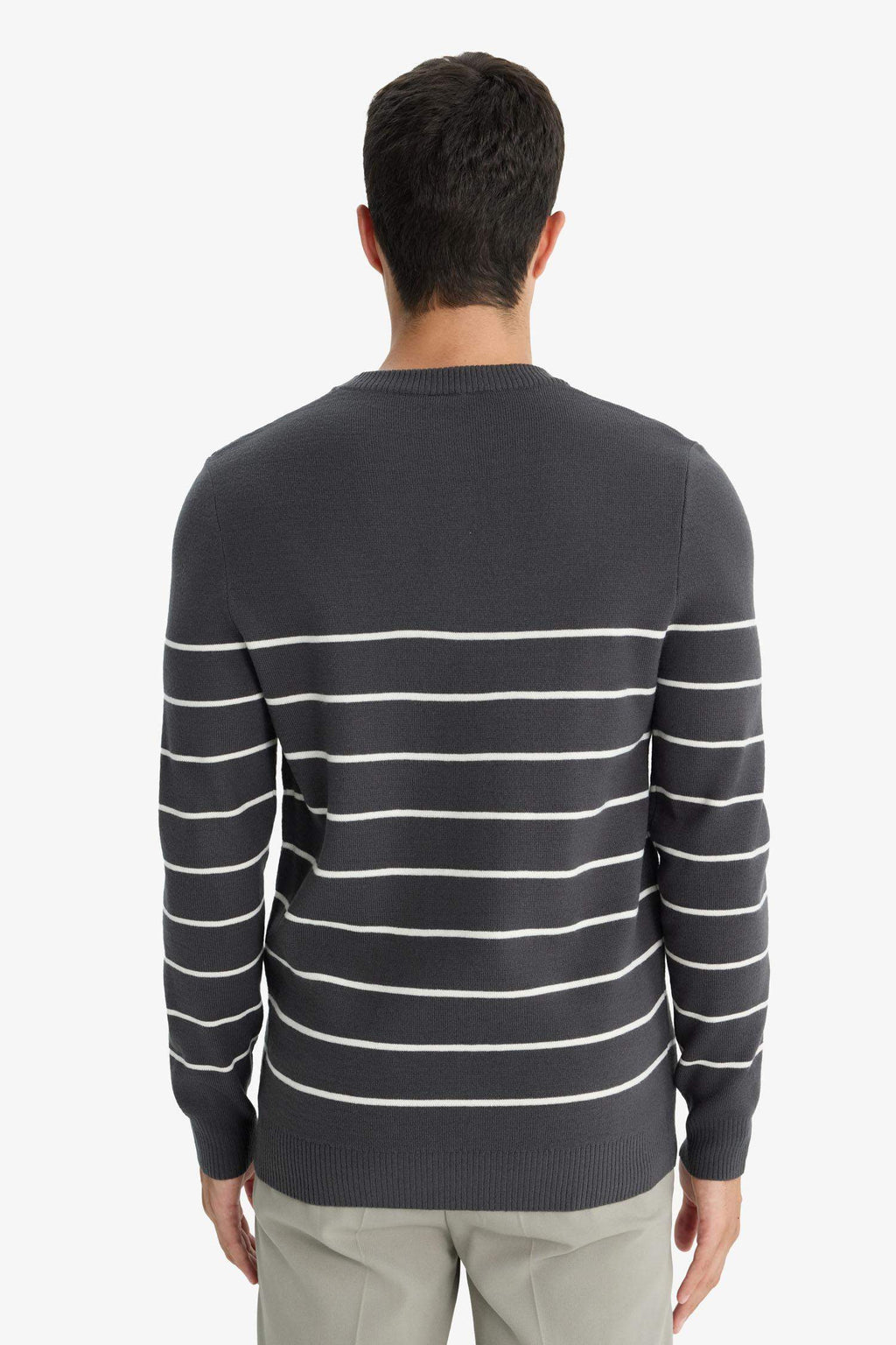 Standard Fit Crew Neck Striped Knit Sweater