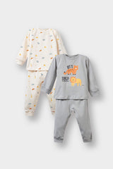Baby Boy 4-Piece Pajama Set Safari Printed Long Sleeve Combed Cotton Top and Long Bottoms