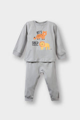 Baby Boy 4-Piece Pajama Set Safari Printed Long Sleeve Combed Cotton Top and Long Bottoms