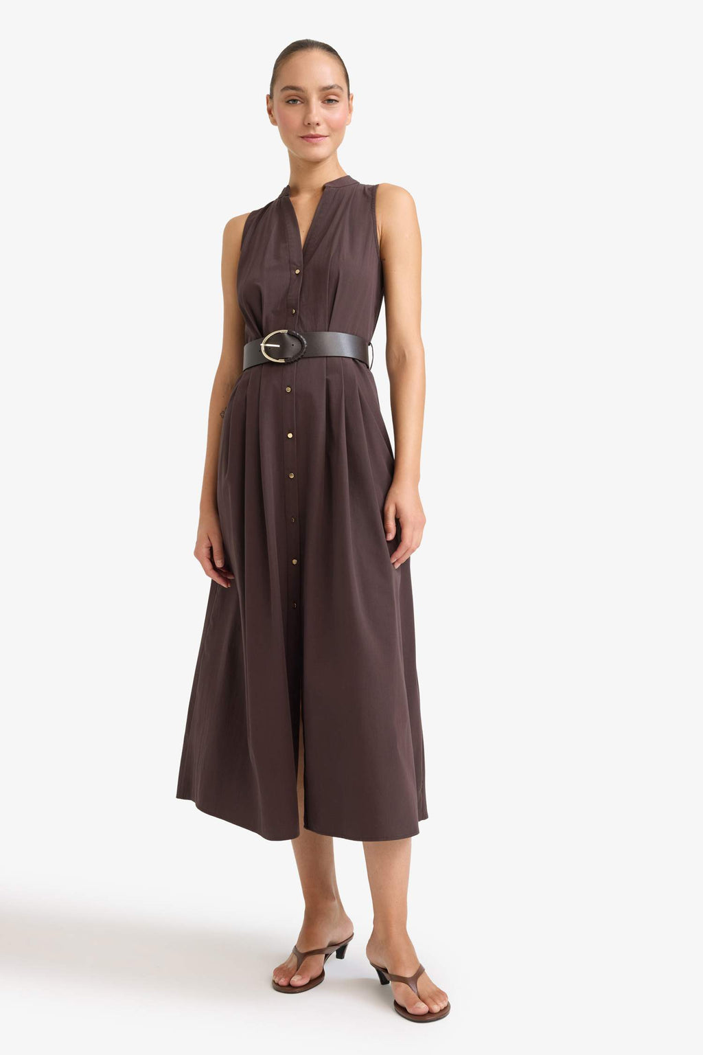 Regular Fit Belted Cotton Sleeveless Midi Dress