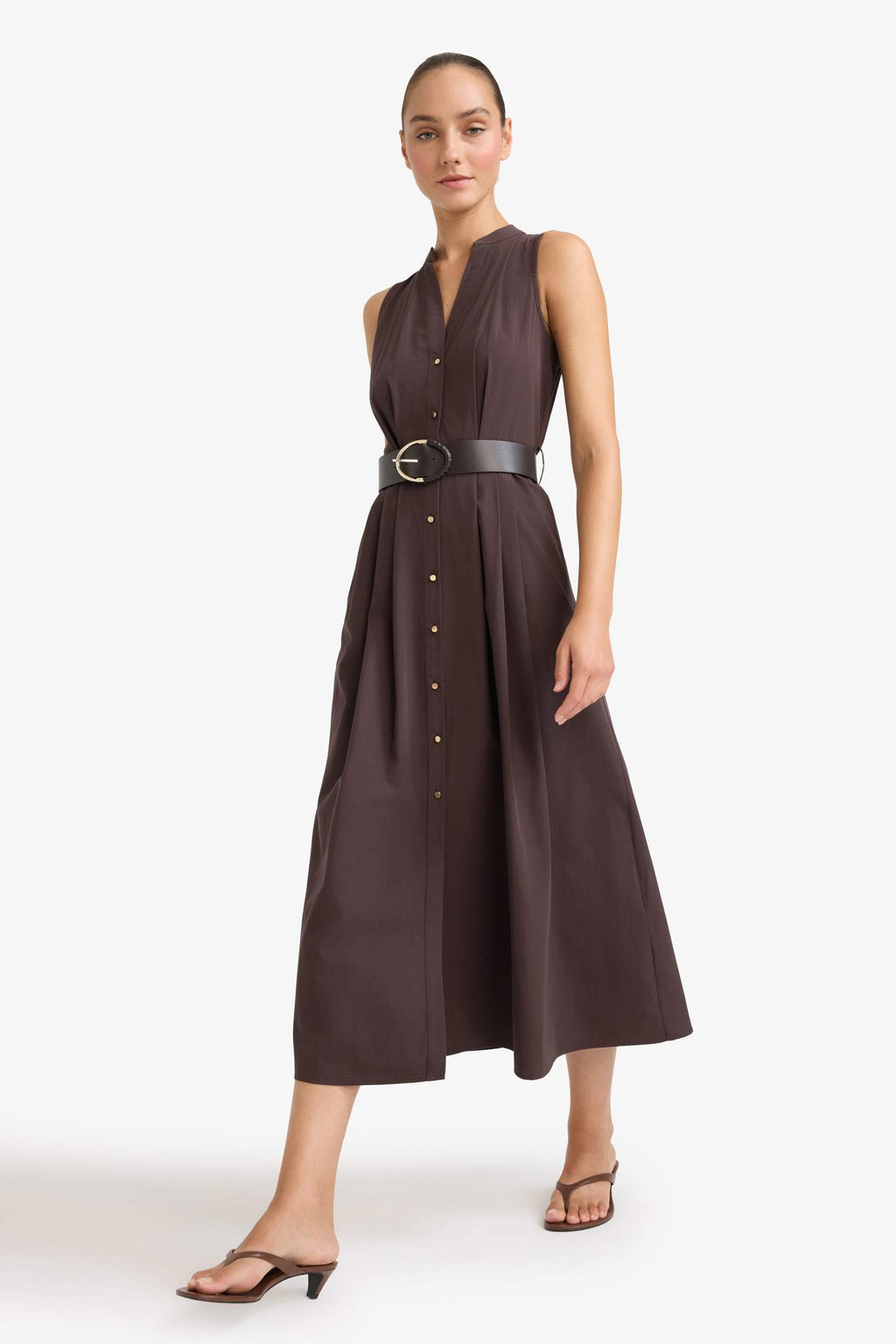 Regular Fit Belted Cotton Sleeveless Midi Dress