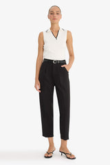 Carrot Fit Pocket Detailed High Waist Straight Leg Gabardine Trousers