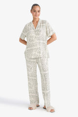 Pajama Set Regular Fit Viscose Patterned Short Sleeve Top Long Bottom