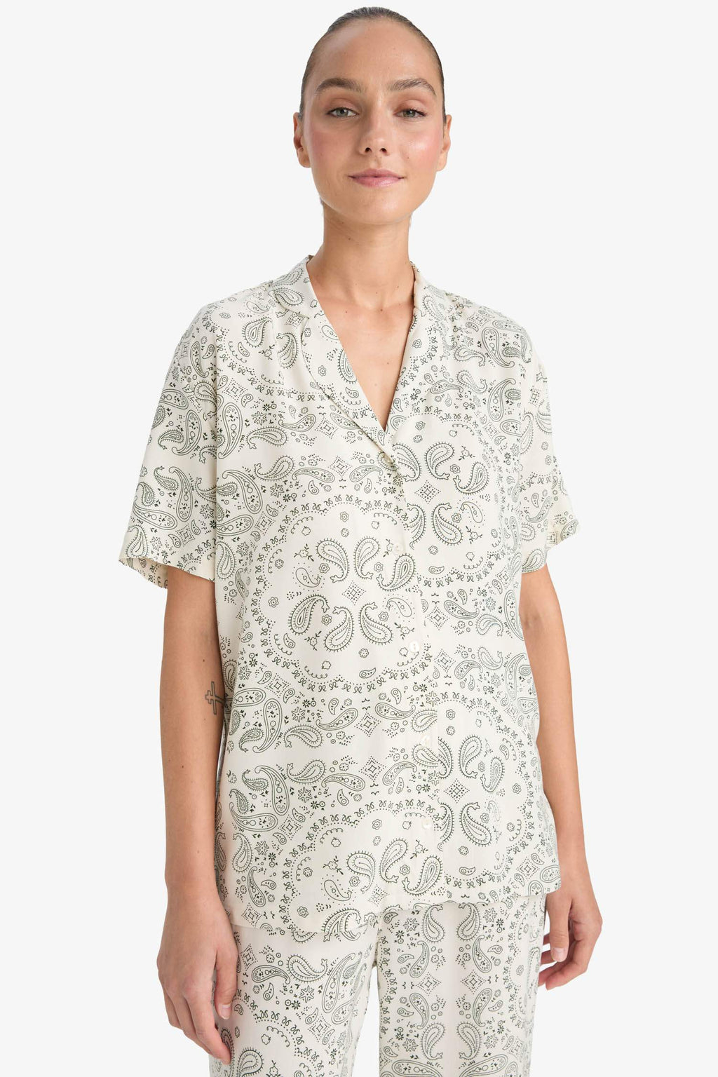 Pajama Set Regular Fit Viscose Patterned Short Sleeve Top Long Bottom