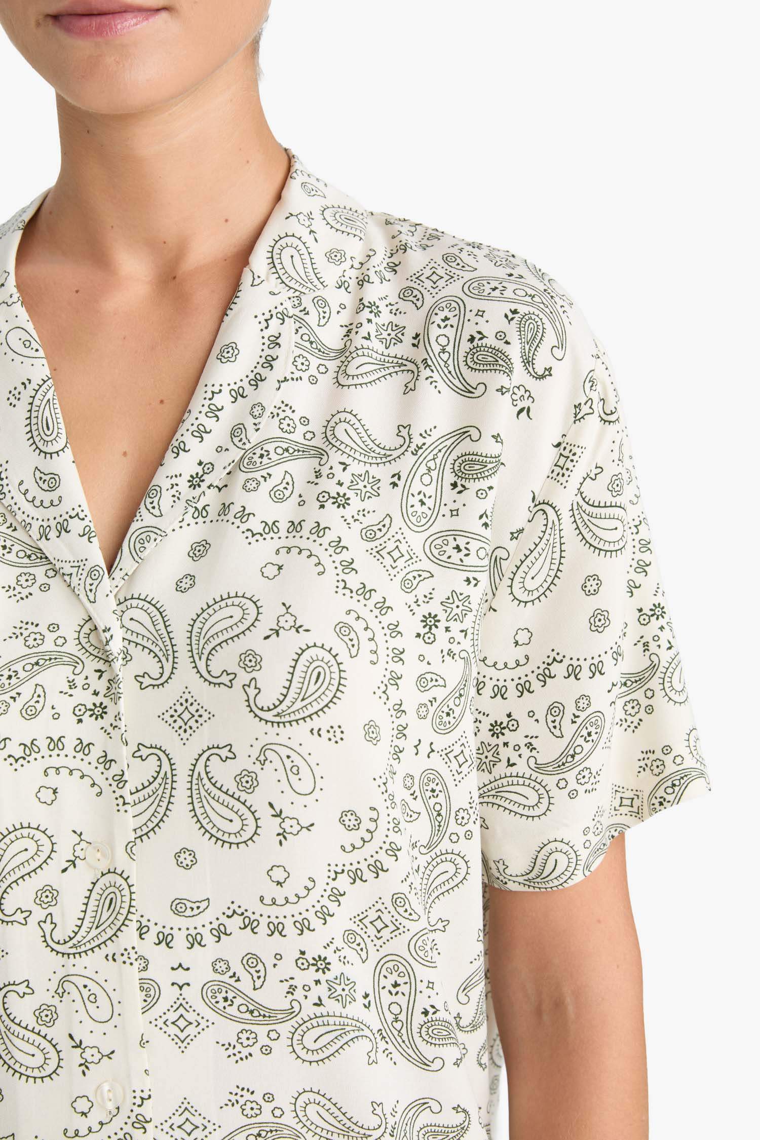 Pajama Set Regular Fit Viscose Patterned Short Sleeve Top Long Bottom