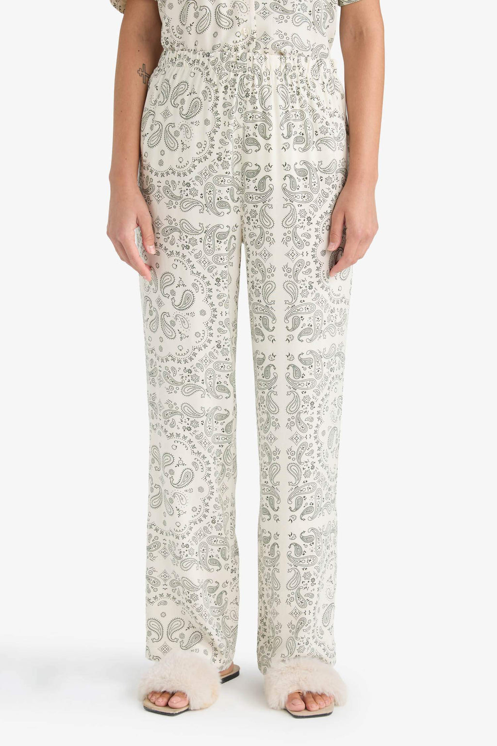 Pajama Set Regular Fit Viscose Patterned Short Sleeve Top Long Bottom